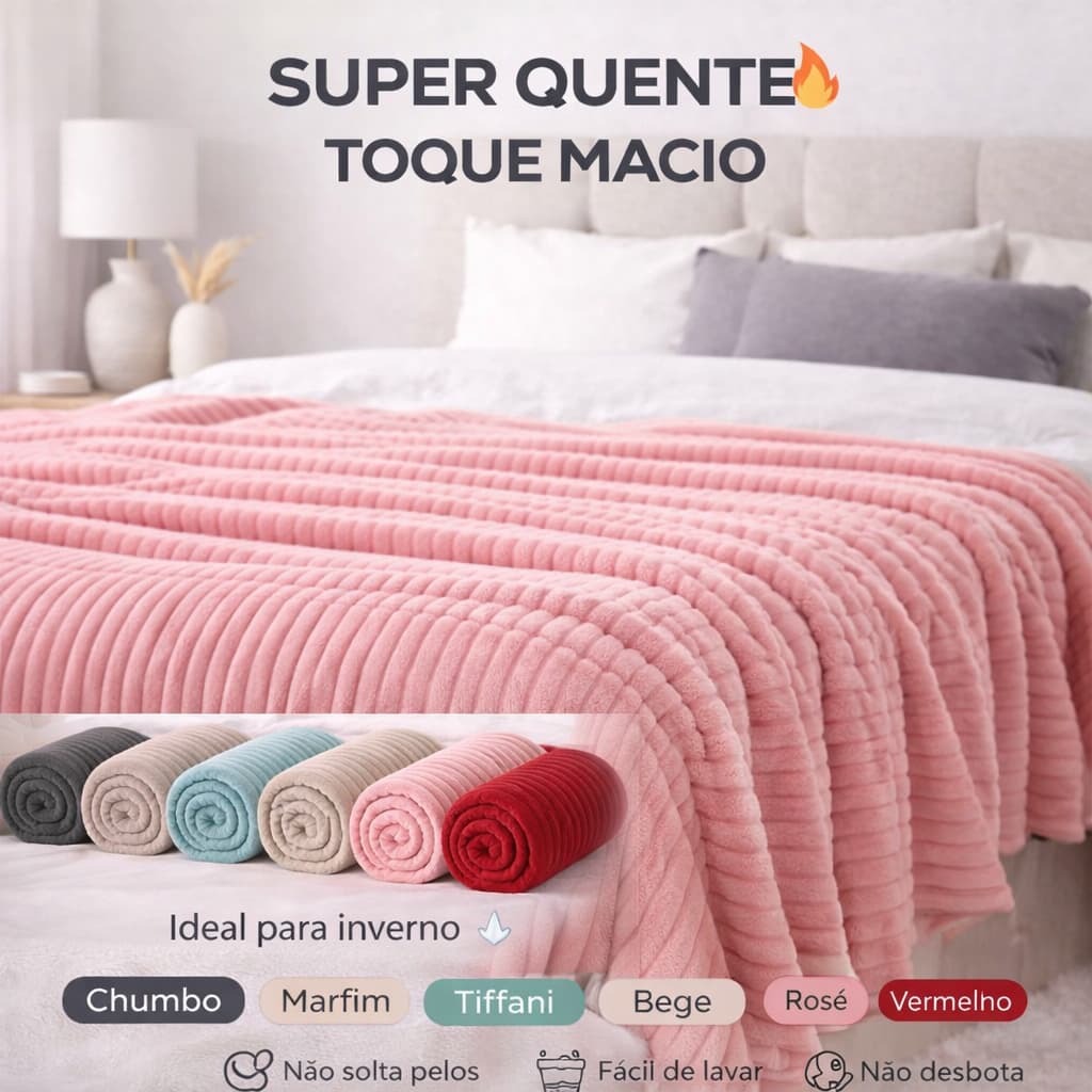 Cobertor Casal Mantinha Microfibra Canelado Super Macio Quentinho Antialérgico Inverno 1,80x2,00