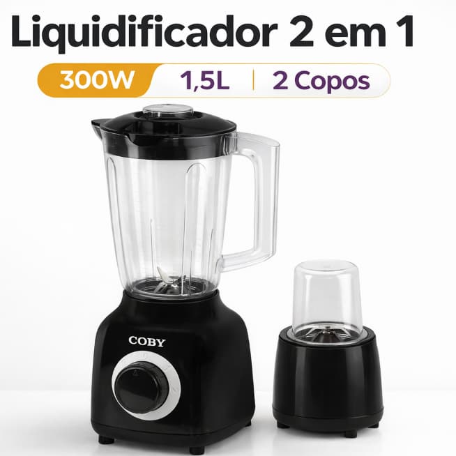Liquidificador 2 em 1 Coby 300W 1,5L com Copo Moedor 2 Velocidades Pulsar 110V/220V