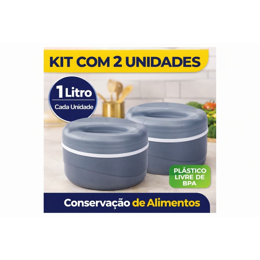 Kit 2 Marmitas Cinza 1 Litro com Tampa de Rosca – Qualidade e Durabilidade