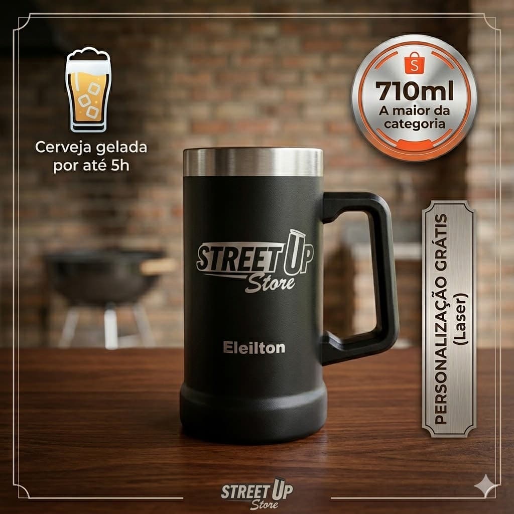 Caneca Térmica 710ml Com Alça Personalizada Nome Logo Cerveja Chopp Inox Street Up
