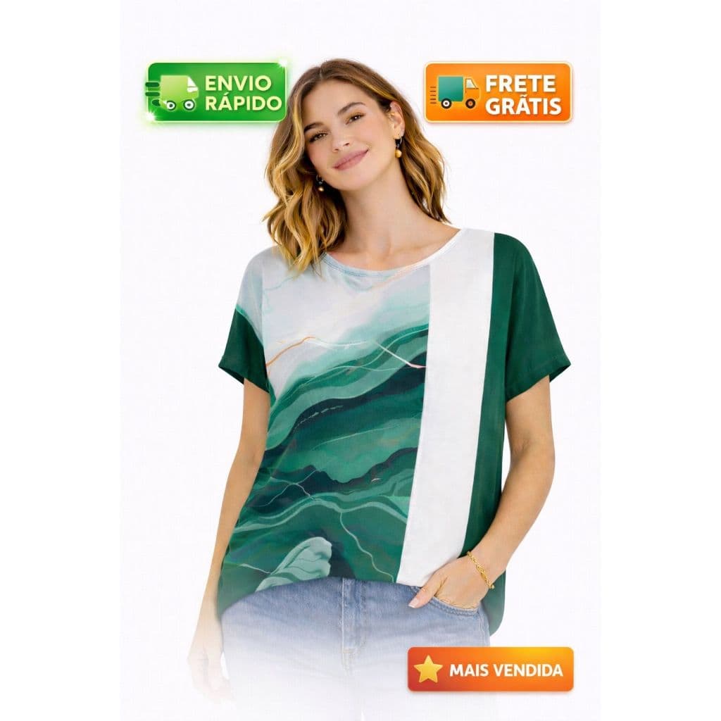 Blusa Feminina Manga Curta Verde - Estampa Exclusiva, Conforto e Estilo, Frete Grátis & Envio Rápido