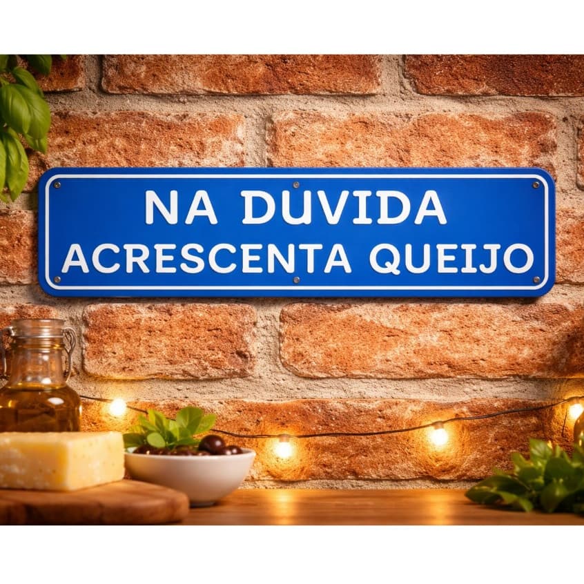 Placa decorativa QUEIJO 20x5cm Plaquinha PLA  frases divertidas Escrita em Relevo COZINHAR COZINHA