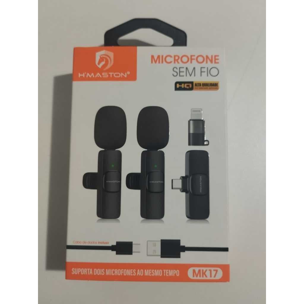 Microfone de lapela duplo sem fio H'maston Type-C para Lightning Mk17 preto