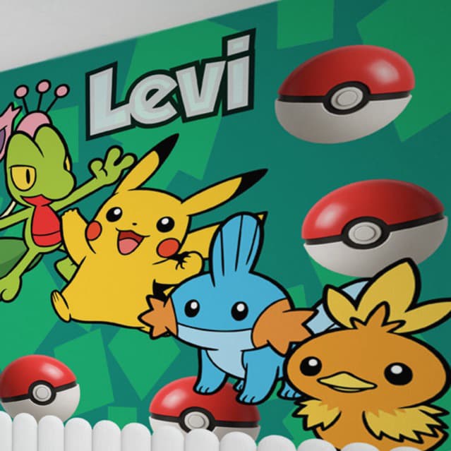 Papel de Parede Tema Pokémon 3° Geração Treeco Tortich Mudkip para quarto Nome  M² parede total