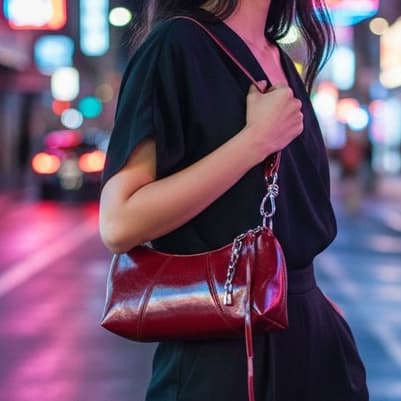Bolsa Baguete Feminina Verniz Brilhante com Corrente e Alça ajustável