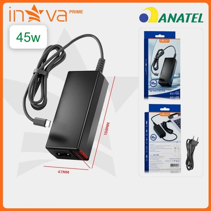 Inova Fonte Carregador Universal 45w 100-240V Fonte Carregador Para Notebook/Laptop compatível Samsung Lenovo KV756