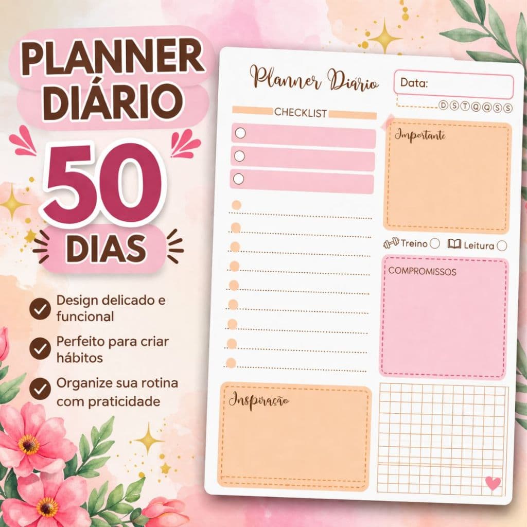 Planner Diário/Semanal 50 Folhas Com Capa de Acetato e Wire-O - Vertical ou Horizontal / Diário ou Semanal