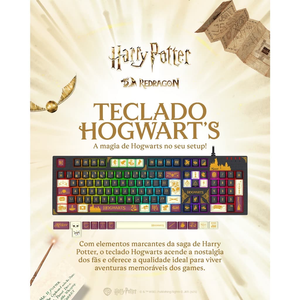 Teclado Mecânico Gamer Redragon Harry Potter Amsa Hogwart’s Special Edition RGB