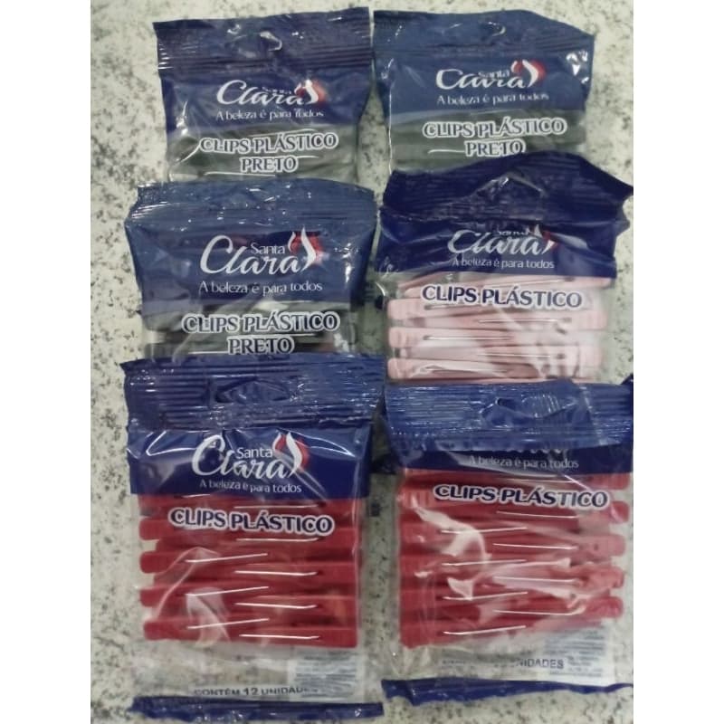 KIT COM 72 CLIPS PARA CABELO (6 CONJUNTOS C/12 CLIPS CADA). "SANTA CLARA".