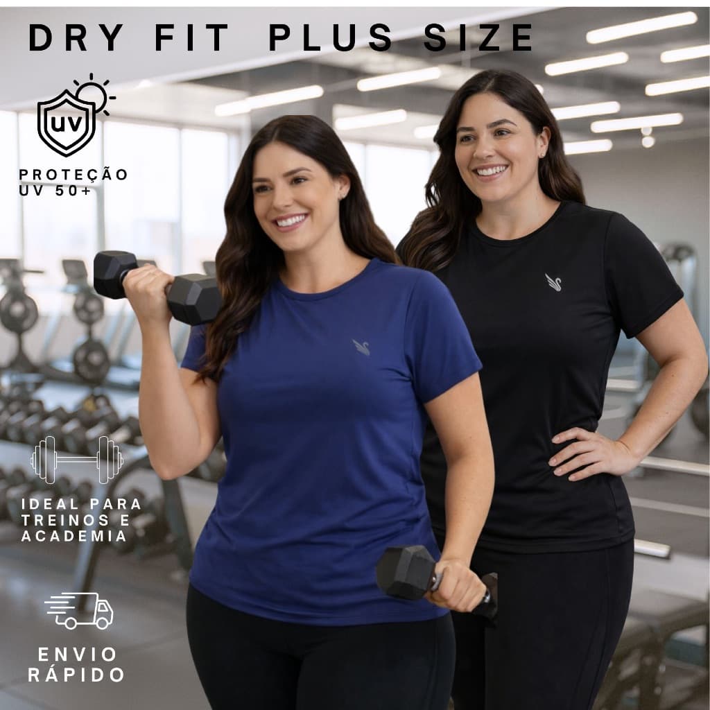 Kit 2 Dry Fit Plus Size Curves Academia Treino Tamanho Nobre Corrida G1 G2