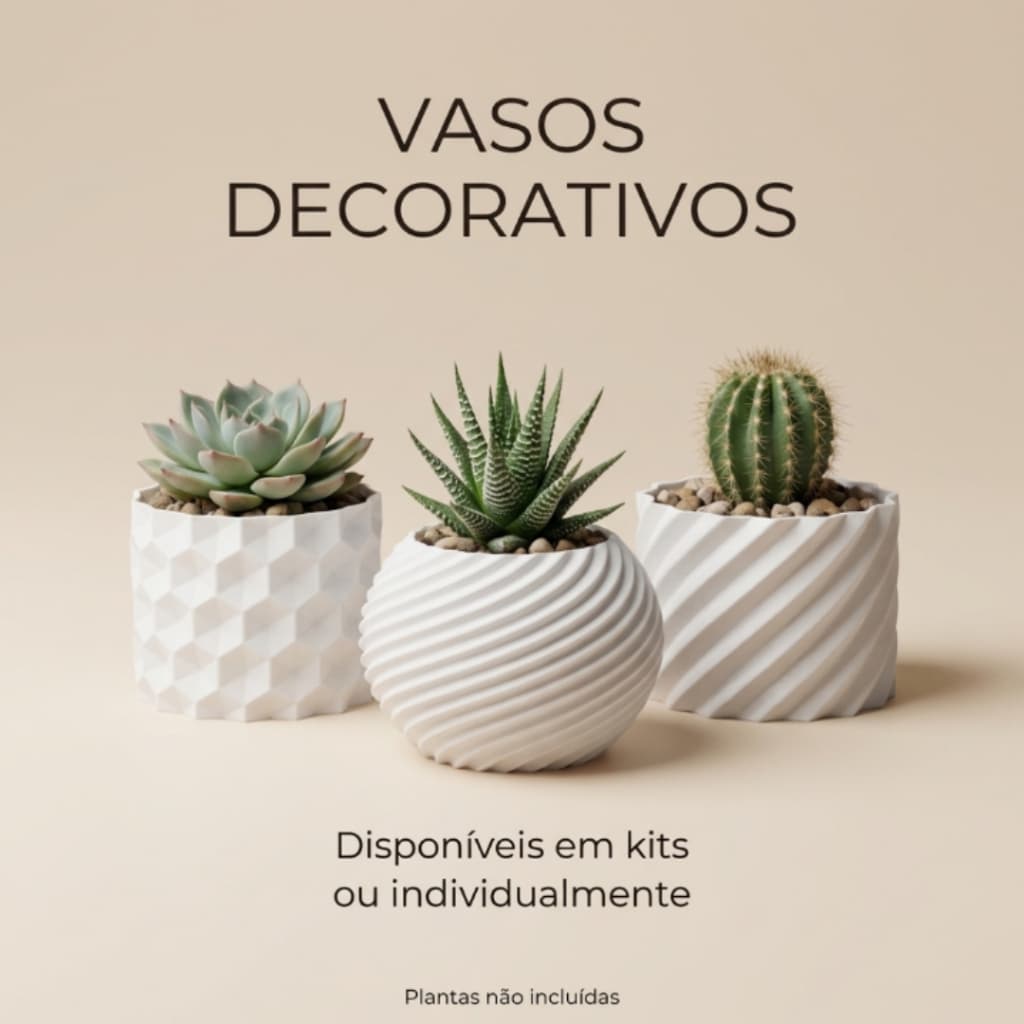 Vasinhos Decorativos | Cachepot | Kit com 3 ou unidades | Suculentas e Cactos | Decoração Elegante