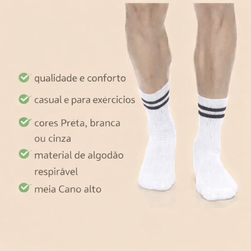 Kit De 3 a 12 Pares de Meias Algodão Cano Alto Moderna