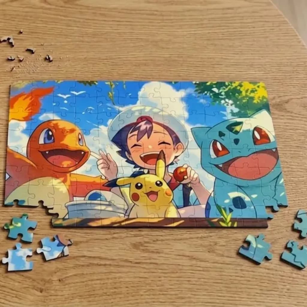 Quebra Cabeça Pokémon Charmander e Bulbasaur MDF Resistente 96 Peças