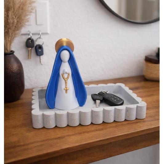 Kit Bandeja Decorativa Porta Chaves com Santa Aparador Organizador Decoração Religiosa Moderna