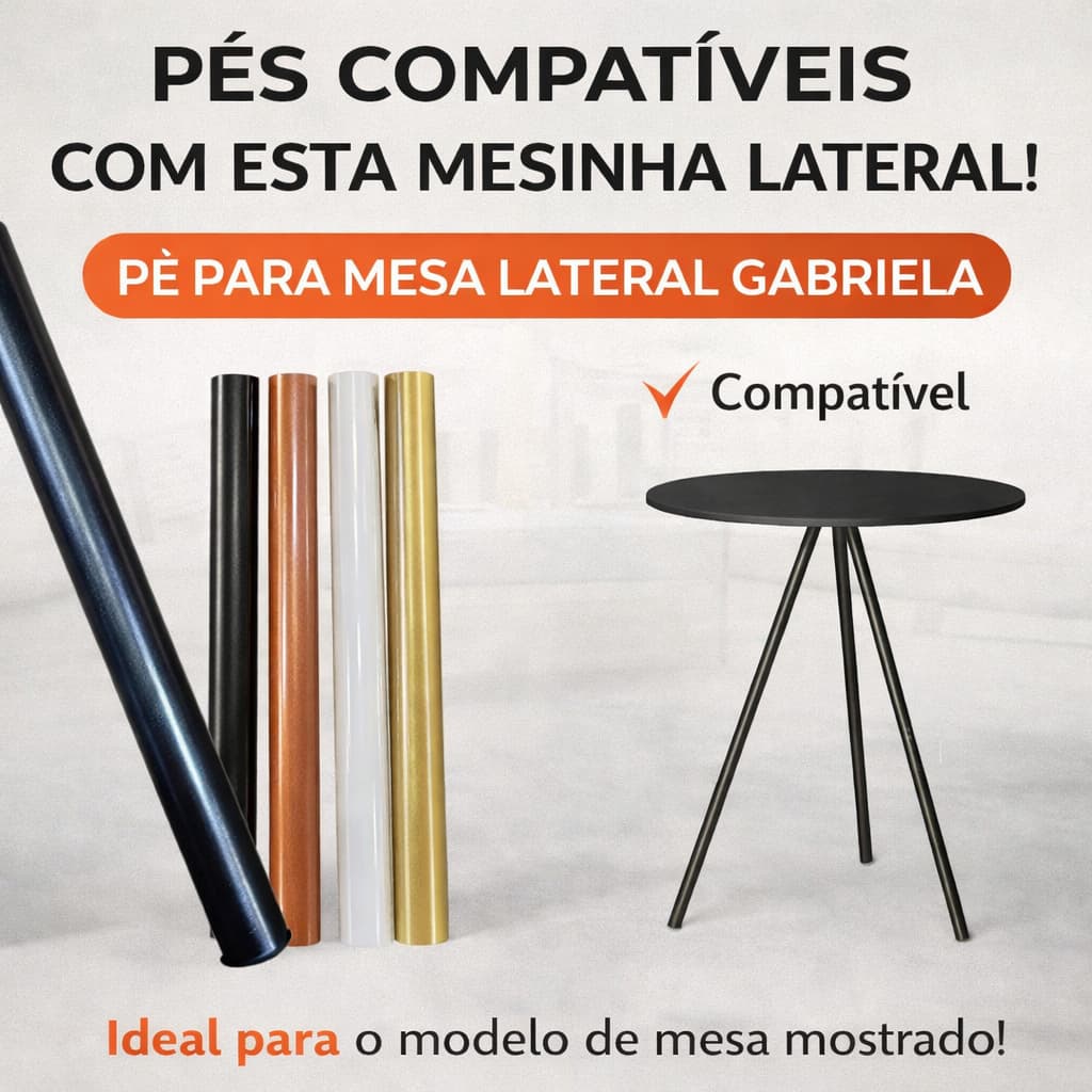 Kit 3 Pés para Mesa Lateral e Canto 54cm em Aço Resistente Pintura Eletrostática em Pó