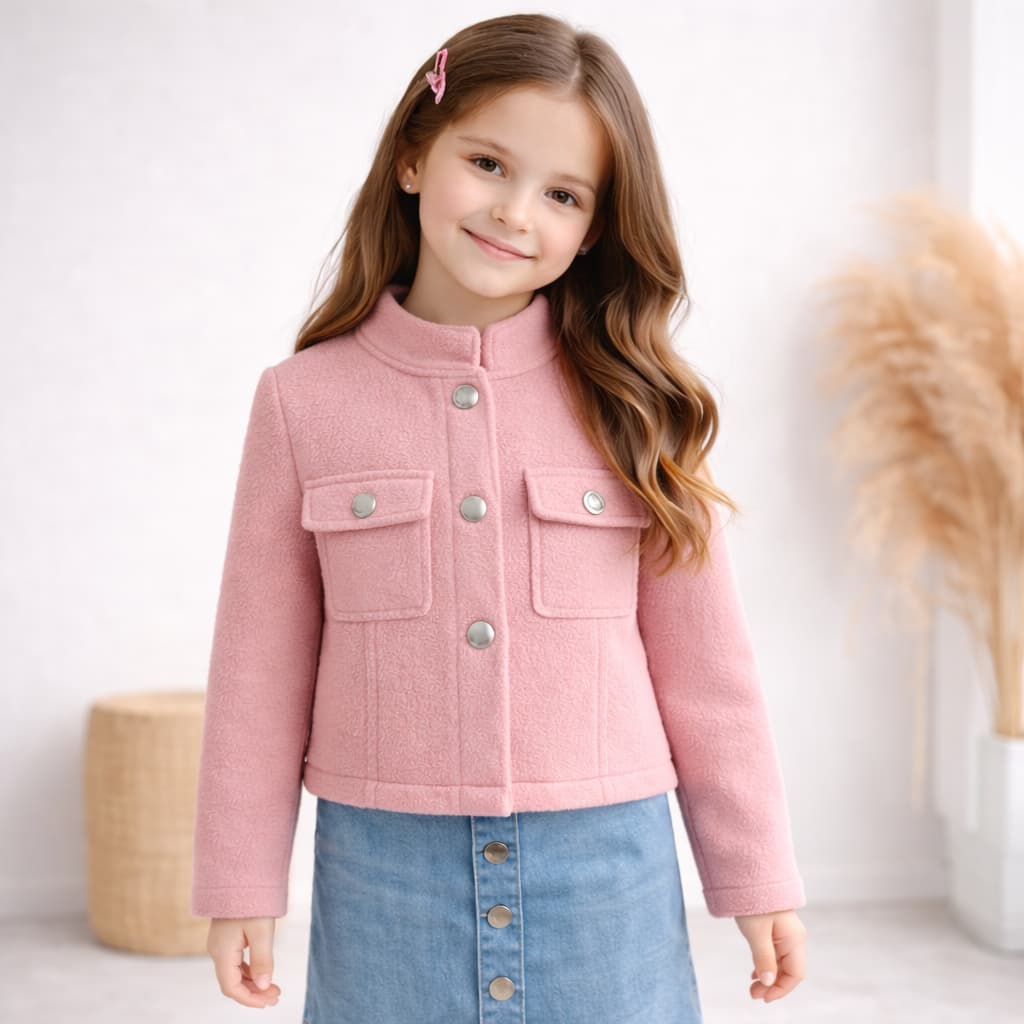 Jaqueta Infantil de Lã Batida com Botões Inverno Elegante e Confortável