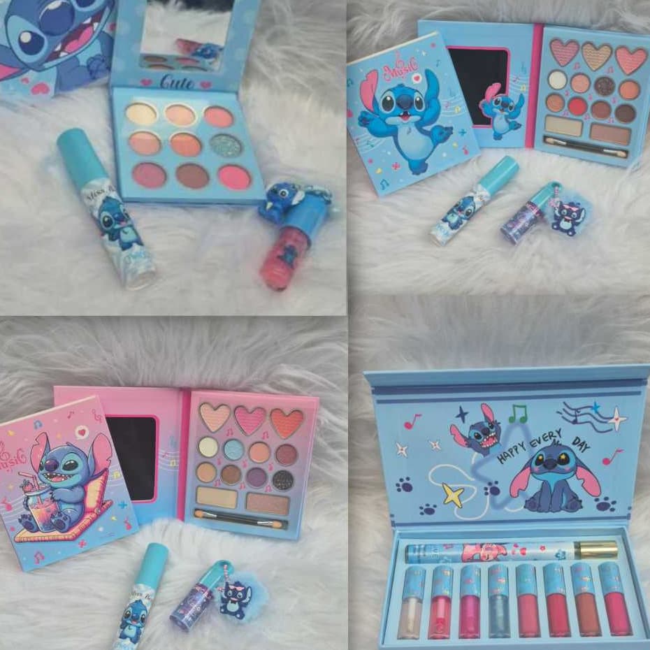 Kit Maquiagem Stitch Paleta de sombra, Lip Gloss , Rimel, Perfume