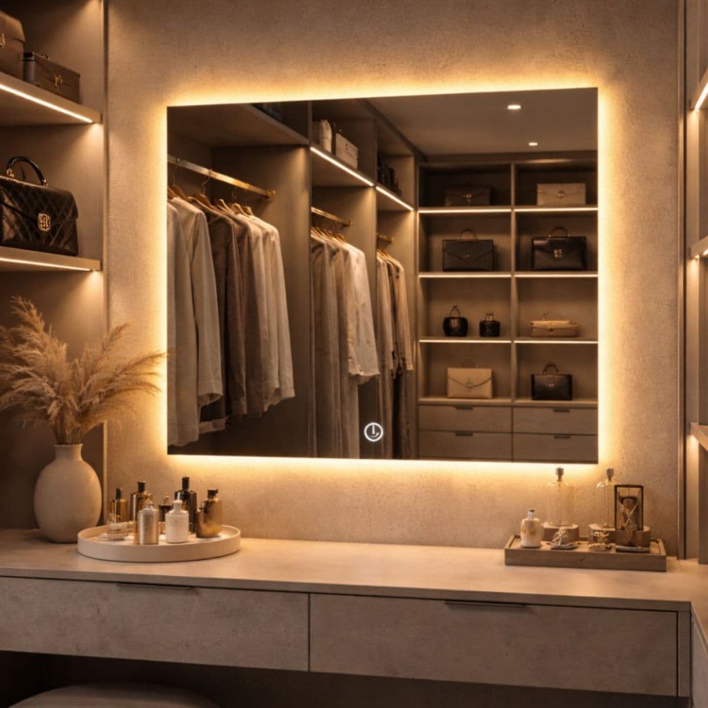 Espelho com led Quadrado botão Touch grande Decoração Frio Quente Luz Penteadeira Banheiro Quarto 02