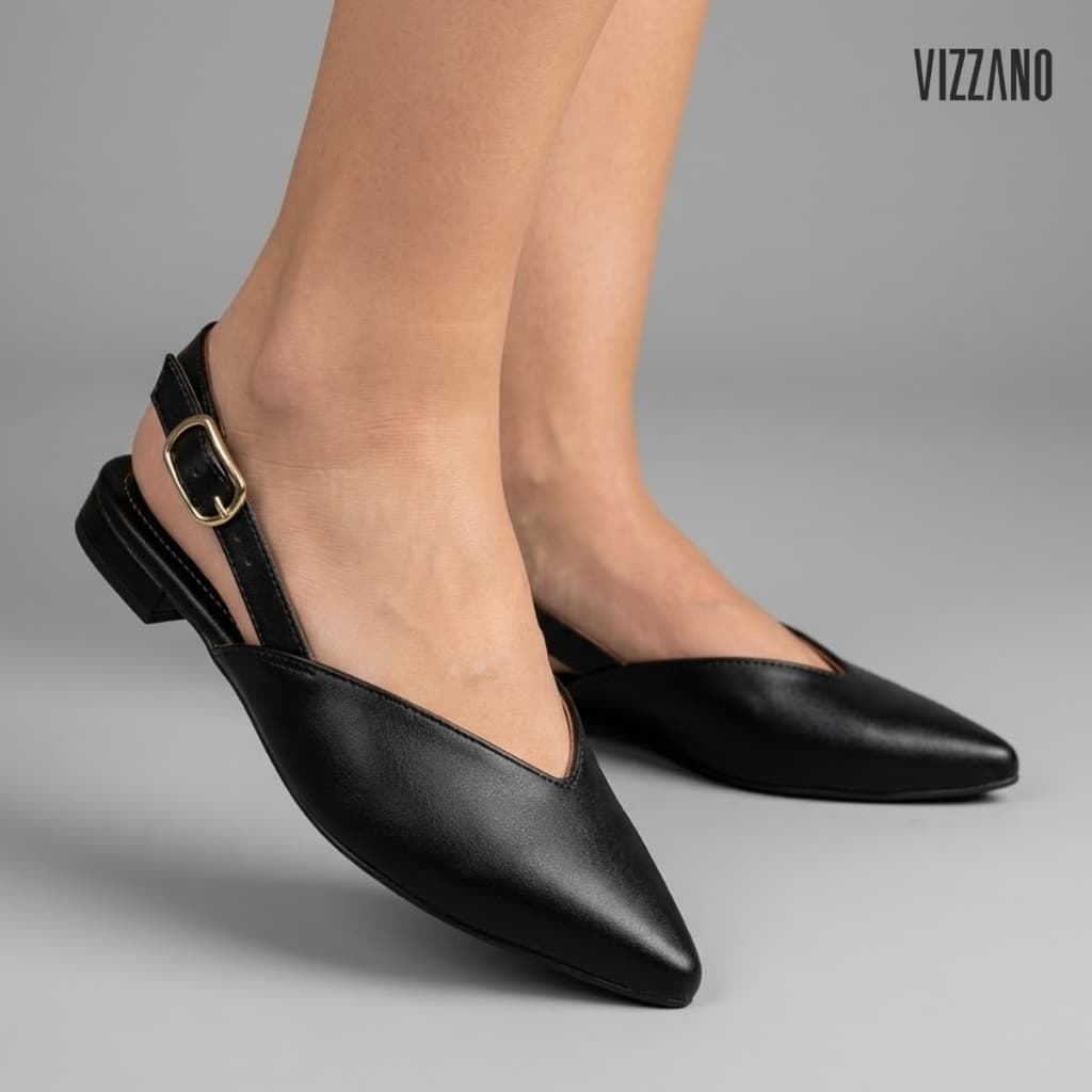 Mule Feminino Vizzano Slingback Bico Fino Salto Baixo 1206.1016 Elegante Estiloso Casual Chic