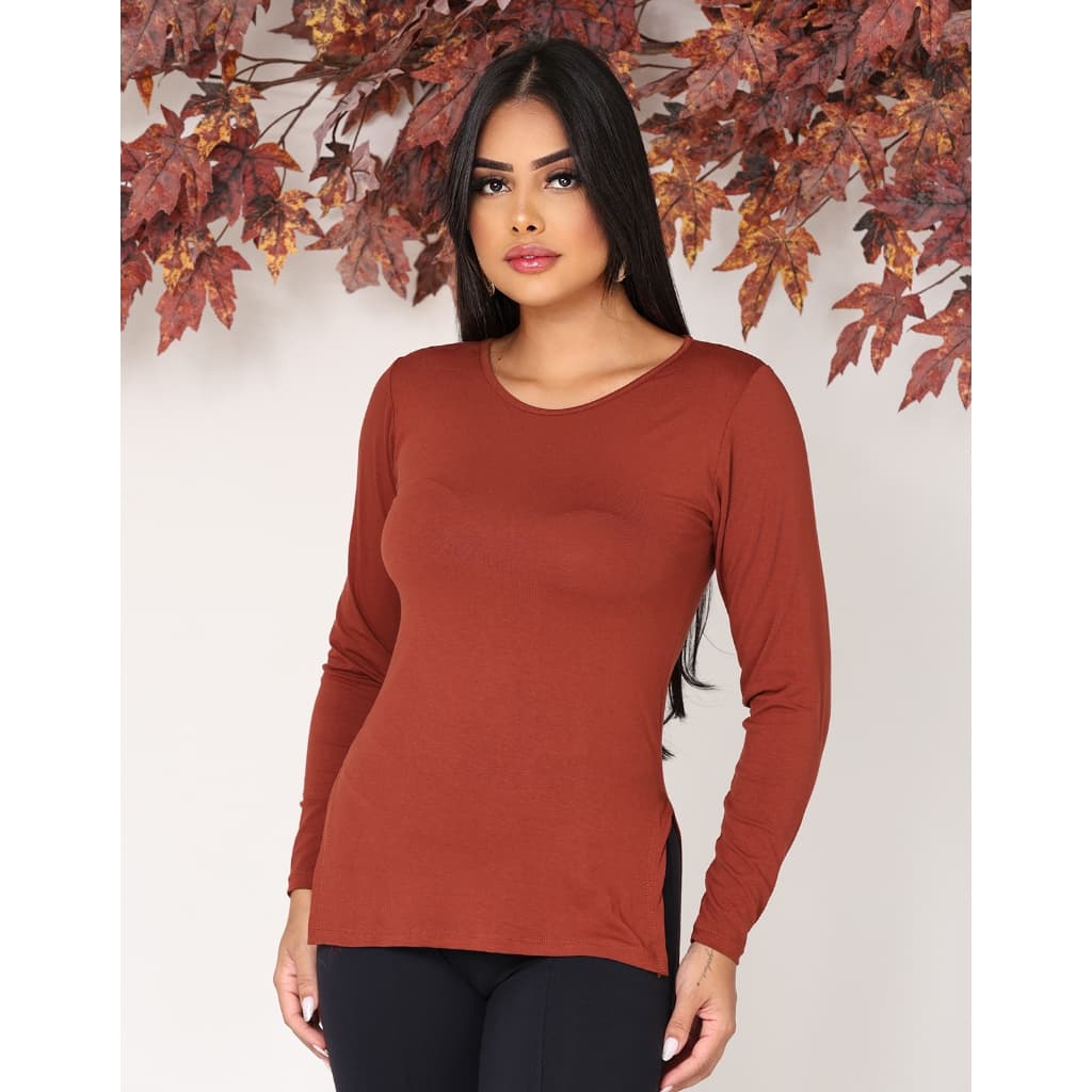 Blusa Manga Longa Feminina Tapa Bumbum Inverno Frio Goda Redonda Lisa Confortável