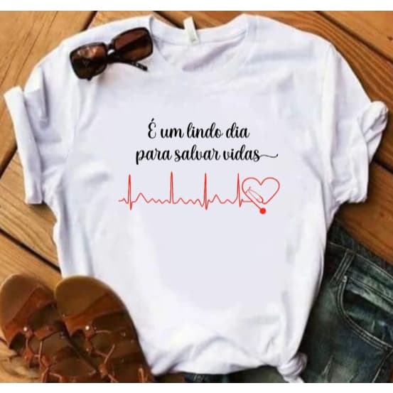 Camiseta Feminina Estampada Técnico em Enfermagem Algodão Leve Premium frase salva vidas