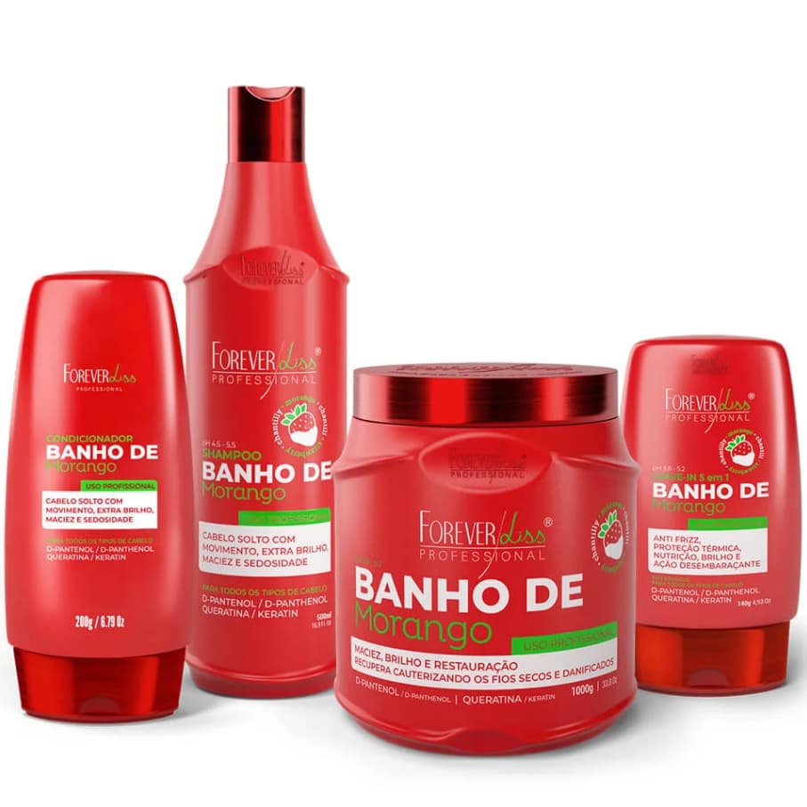 Kit Banho de Verniz Morango Completo Profissional Forever Liss