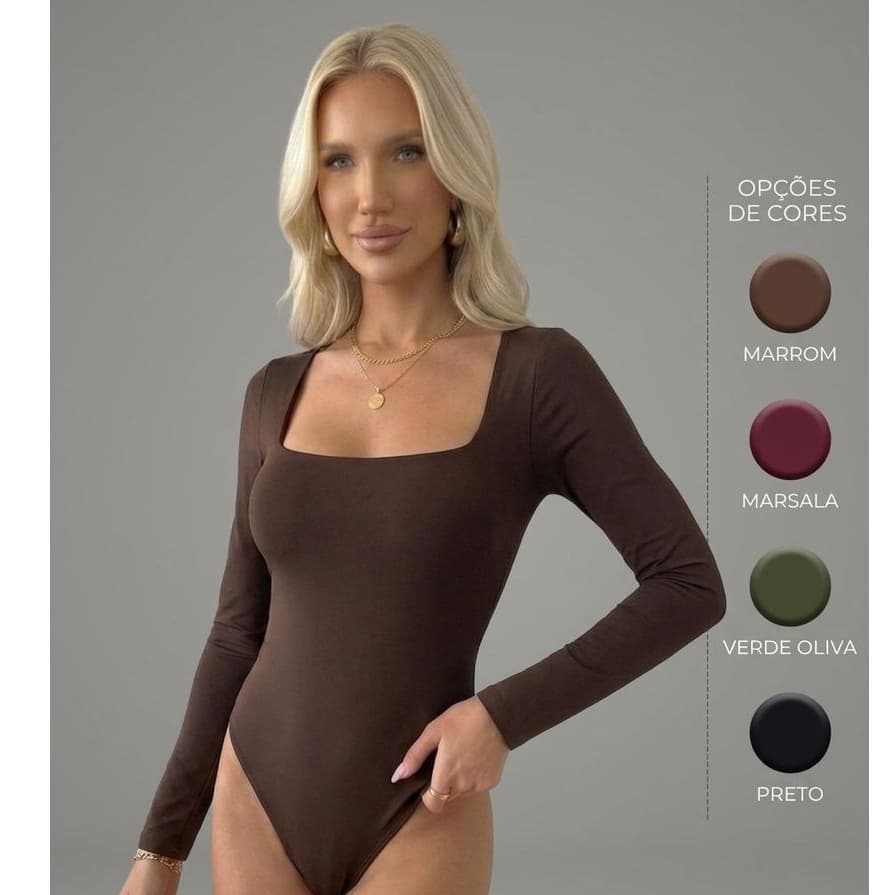 Body Feminino Manga Longa Decote Quadrado – Elegante e Modelador
