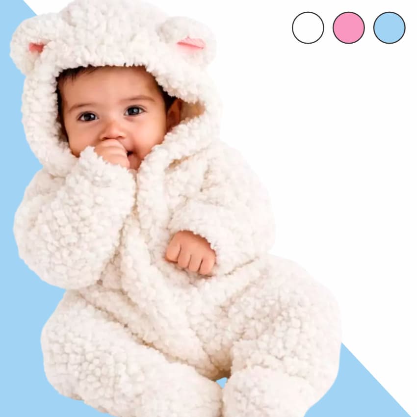 Macacão Bebê Inverno Forrado Sherpa Ovelha Com Zíper