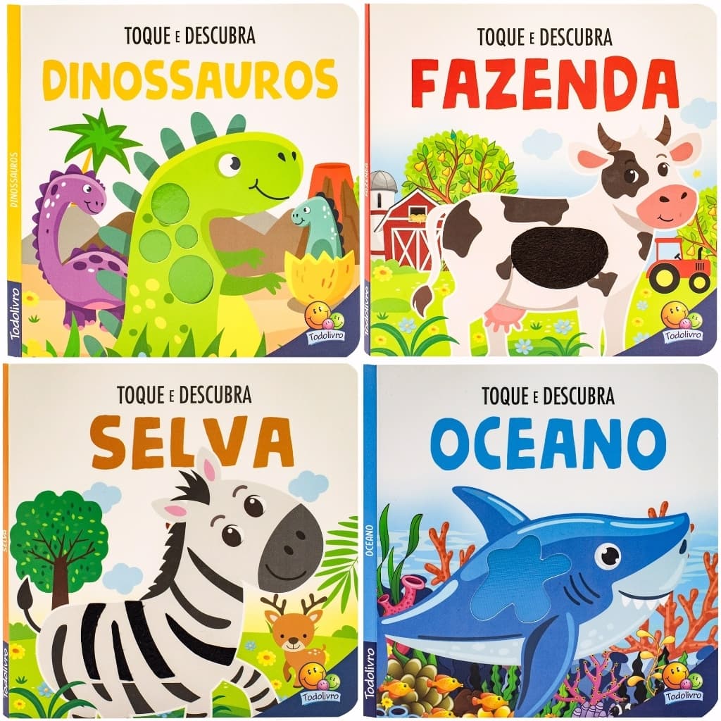 Livro Sensorial Bebê Infantil Toque E Sinta Texturas Para Crianças Fazenda Dinossauro Animais