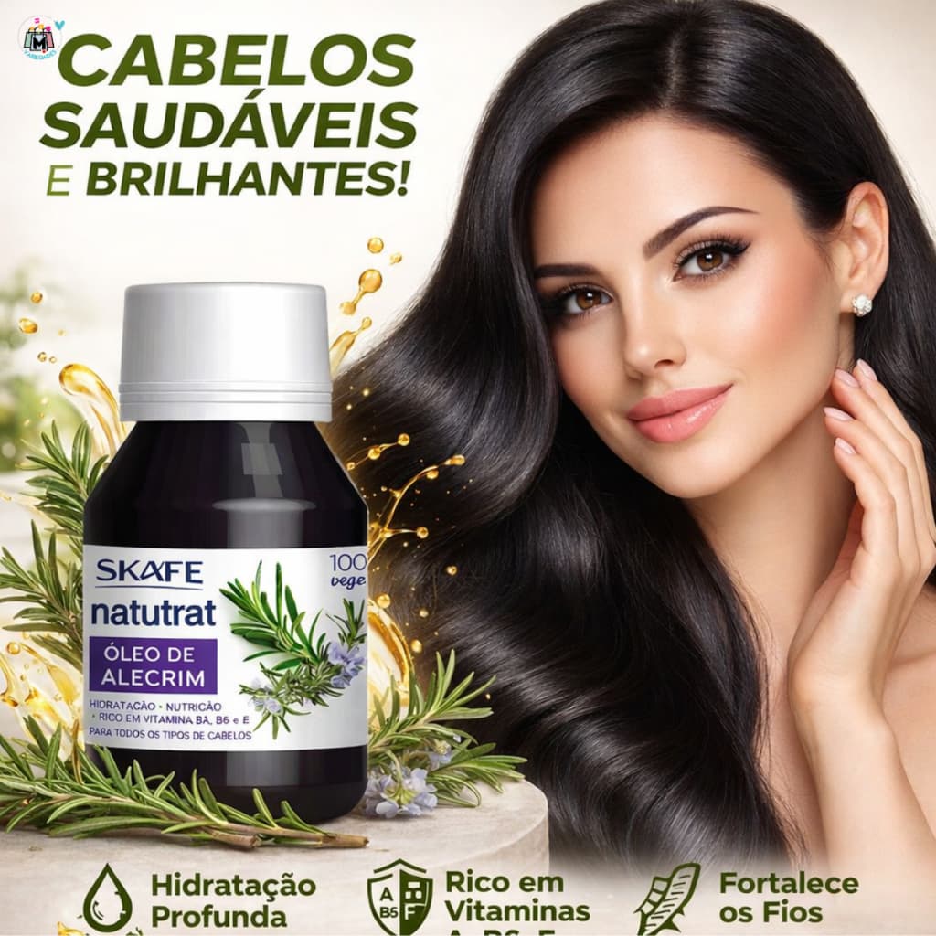 Óleo de Alecrim Skafe 60ml Crescimento Rápido Fortalece os Fios Anti Queda Hidratação Profunda