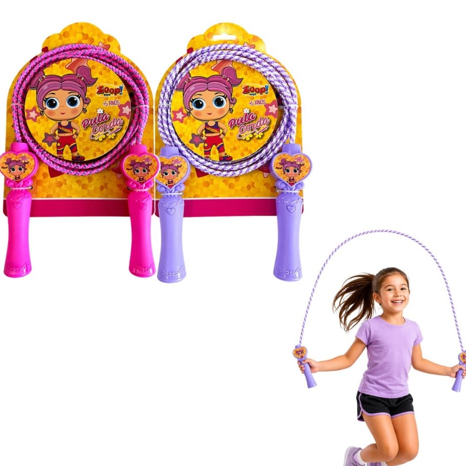 Pula Corda Infantil Colorida Rosa ou Lilás – Brinquedo Divertido para Atividade  +5 Anos