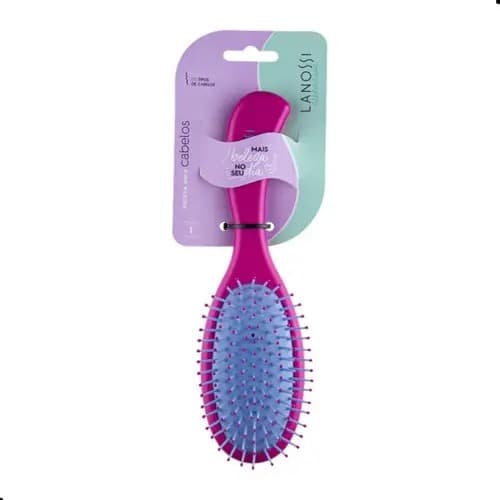 Escova Purple Raquete Oval, Cores Roxo e Rosa, Linha Essencial, Lanossi.