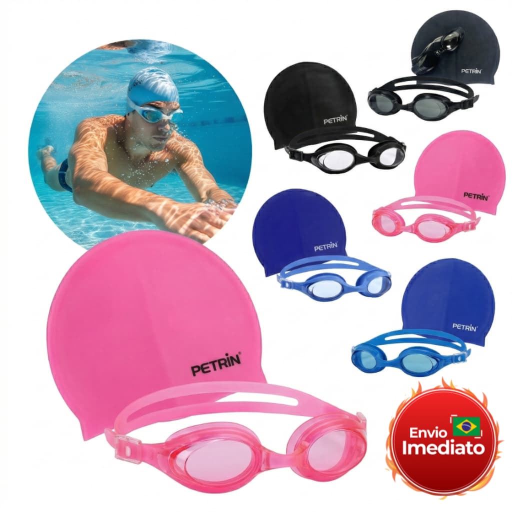 Kit Natação Touca + Óculos Adulto Infantil Tamanho Único. Piscina, Mar Cores Variadas.