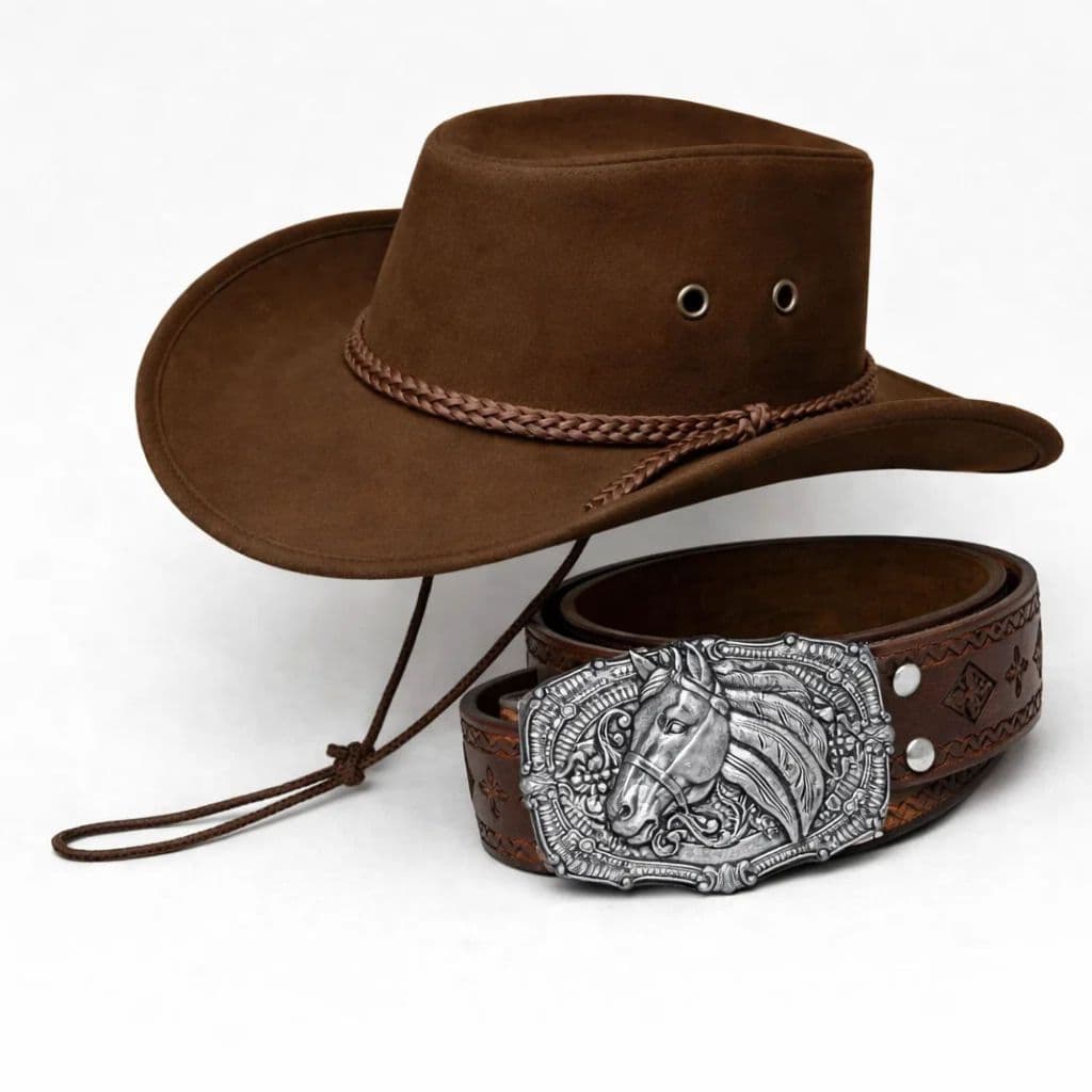 Kit Cowboy Cowgirl Chapéu + Cinto Country Rodeio Vaquejada Unissex Ajustável