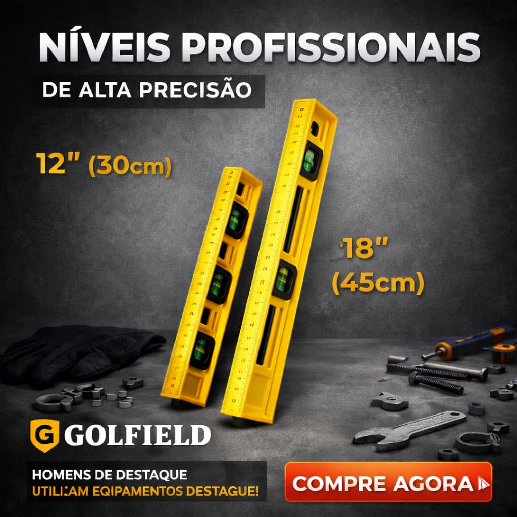 Nível de Bolha Profissional 30cm e 45cm | Alta Precisão | Kit Nível Construção Resistente