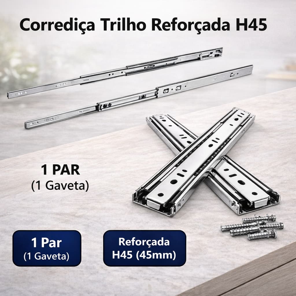 Kit 2 Corredica H45 Telescopica/Trilho Telescopico Para Gavetas  TAMANHOS Variados 2 PEÇAS
