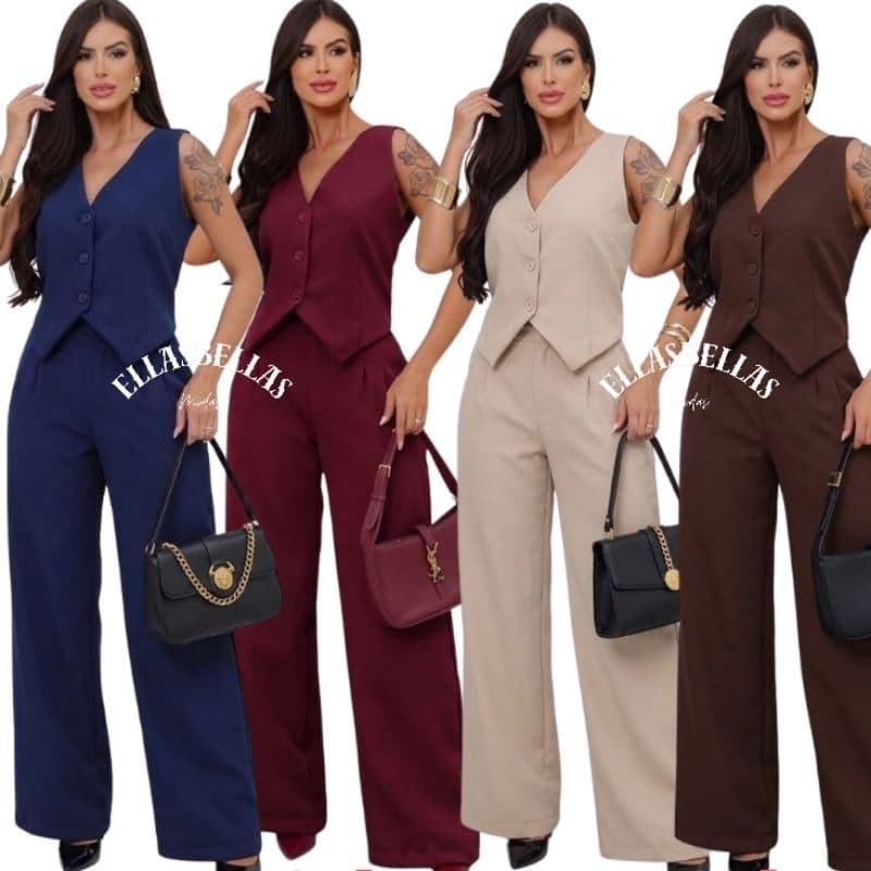 CONJUNTO COLETE E PANTALONA ELEGANTE ALFAIATARIA PREMIUM