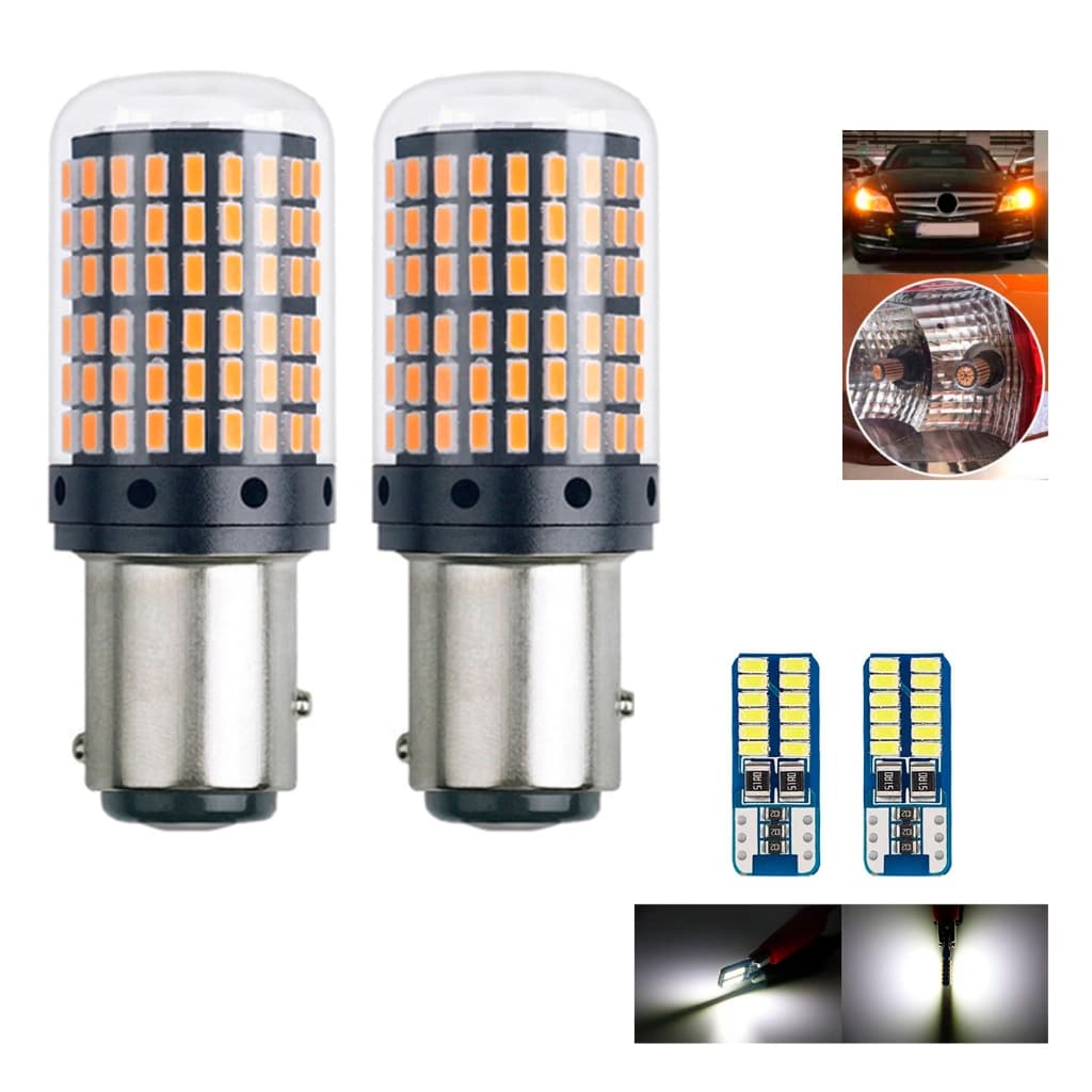 Kit LED Completo seta +led placa T10 24led 5w super branca + Lãmpada de seta pisca BAU15S 144Leds Canbus Laranja