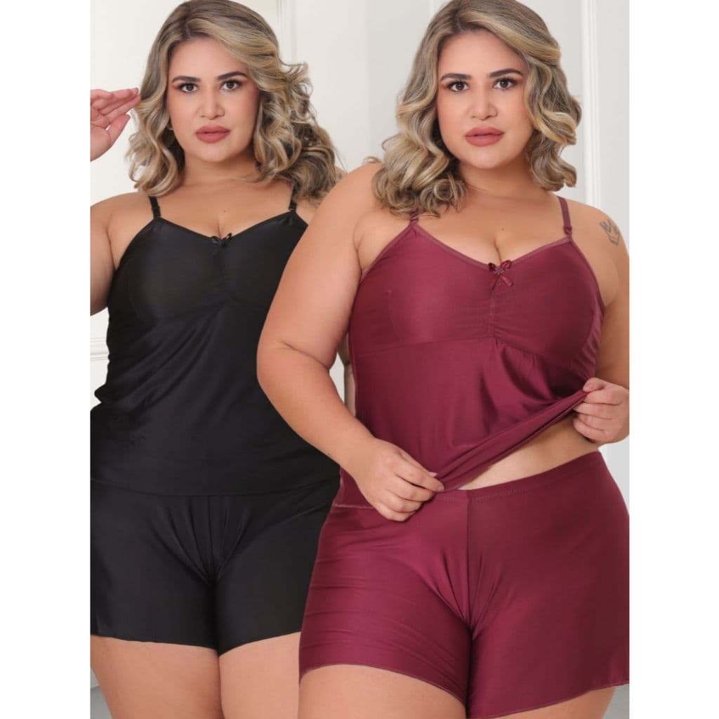 Kit com 2 Baby Doll Short Doll Feminino Plus Size Malha Fria Liganete Liso