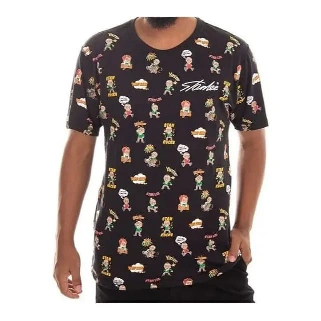 Camiseta Dupla Face Stan Lee Marvel Preta - Piticas