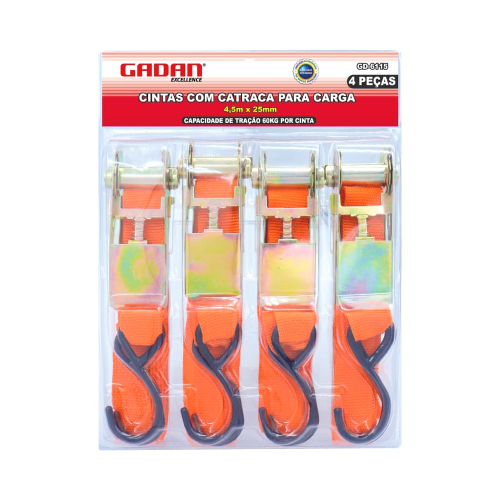 KIT COM 4 UN. CINTA COM CATRACA PARA CARGA 4,5M X 25MM