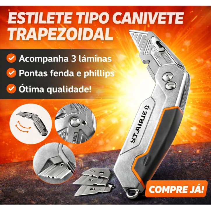 Estilete Tipo Caniv. de Segurança com 3 Laminas e Pontas Fenda e Phillips Starfer