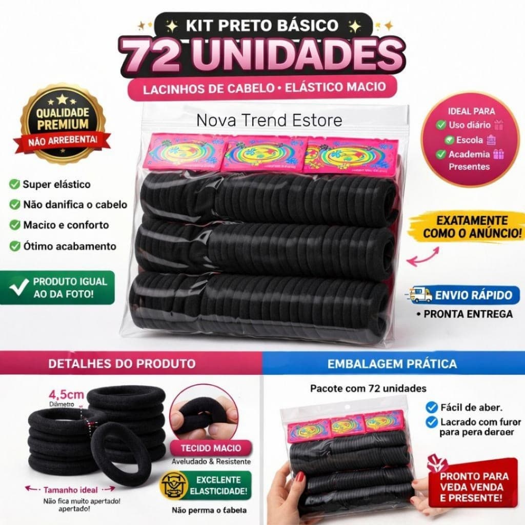 Kit Xuxinha de Cabelo 72/144 Unidades – Elástico Colorido Infantil e Adulto
