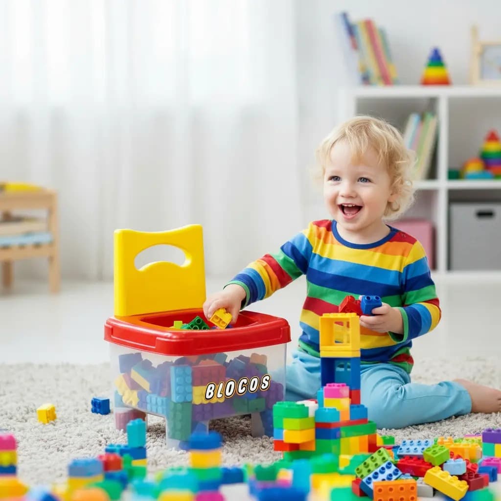 Brinquedo Educativo 2 Em 1: Cadeira + Blocos Grandes 48 Peças para montar blocos tipo Legal