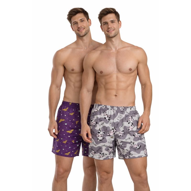 Kit 2 Cuecas Short Samba Canção Masculino Pijama Conforto Suede Estampas Variadas