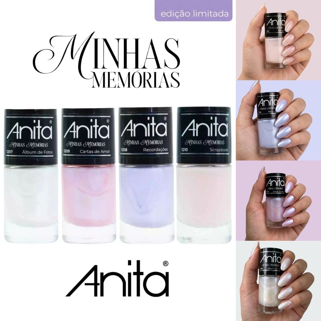 Kit 4 Esmaltes Anita Coleçao Minhas Memórias Tons Perolados Translucidos Esmalte Efeito Borboleta