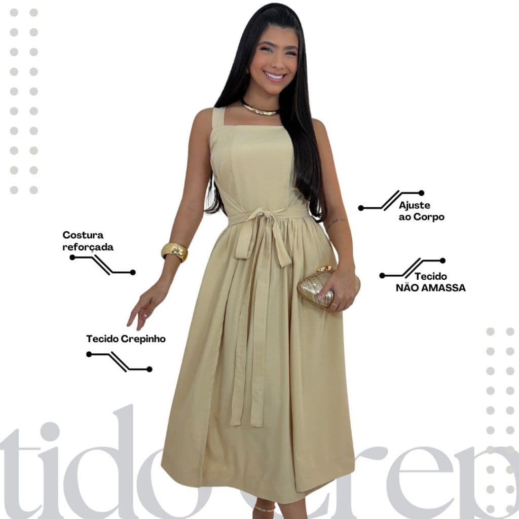 Vestido Feminino Rodado Crepinho Ajustável Confortável NÃO TRANSPARENTE Tecido Duplo Várias Cores