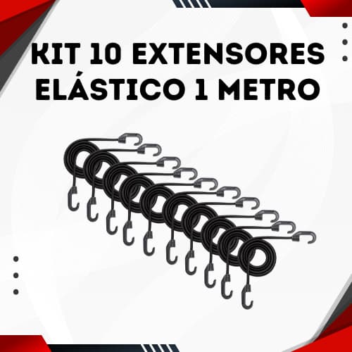 Kit 10 Extensor Elástico 1 Metro Corda Elástica para Carga Moto Bicicleta