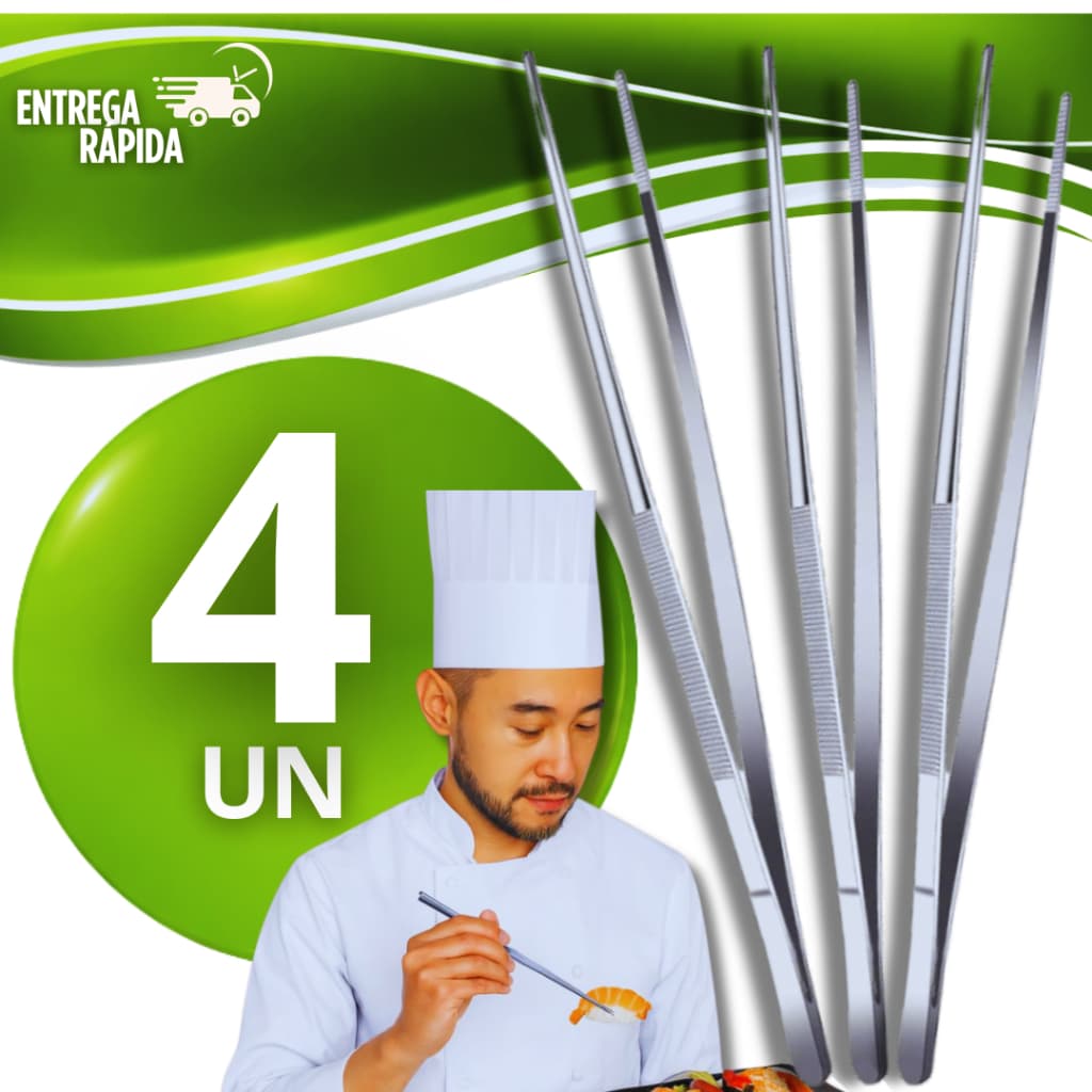 Kit “04 Pinças Culinária 30cm Aço Inox  Barman Bartender Restaurantes Pegador Precisão Praticidade Organização Higiene