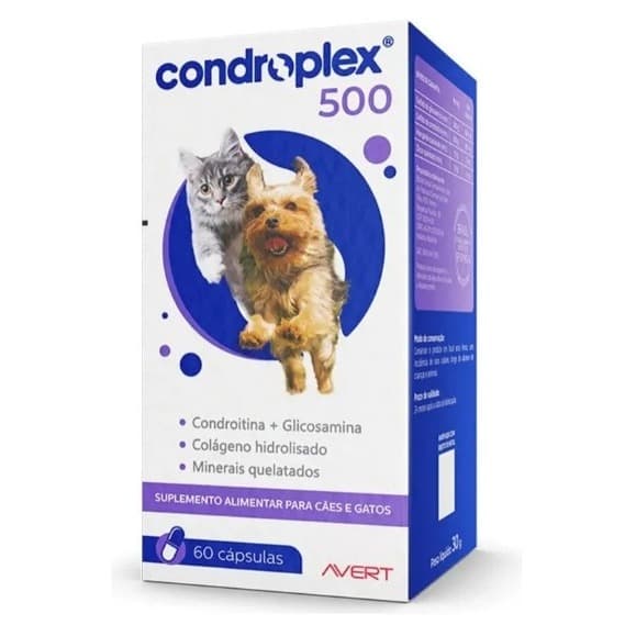 Condroplex 500 Avert 60 Cápsulas Suplemento Para Cães e Gatos